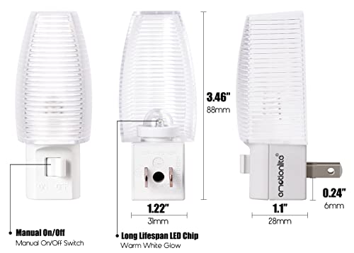 Emotionlite Plug in Night Light, Manual On Off Switch, Warm White LED Nightlight, Kids, Nursery, Bedroom, Bathroom, Hallway, Stairs, Kitchen, UL Listed, 6 Pack