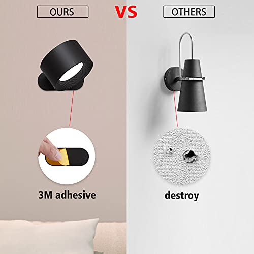 Koopala LED Wall Sconces, Wall Mounted Lamps with Rechargeable Battery Operated 3 Color Temperatures & 3 Brightness Levels 360°Rotate Magnetic Ball, Cordless Wall Lights for Study Reading Bedside