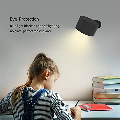 Koopala LED Wall Sconces, Wall Mounted Lamps with Rechargeable Battery Operated 3 Color Temperatures & 3 Brightness Levels 360°Rotate Magnetic Ball, Cordless Wall Lights for Study Reading Bedside