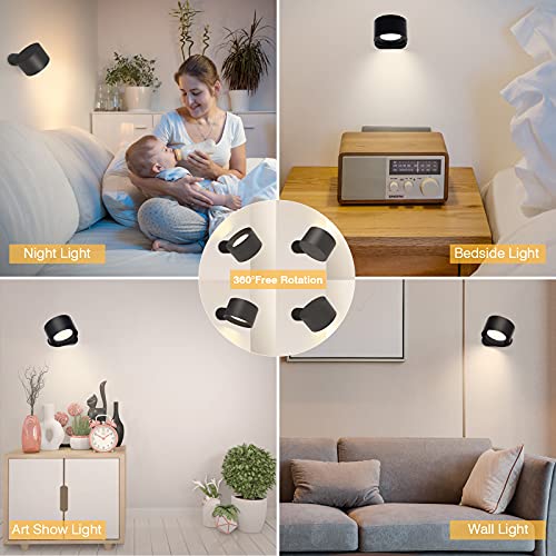 Koopala LED Wall Sconces, Wall Mounted Lamps with Rechargeable Battery Operated 3 Color Temperatures & 3 Brightness Levels 360°Rotate Magnetic Ball, Cordless Wall Lights for Study Reading Bedside
