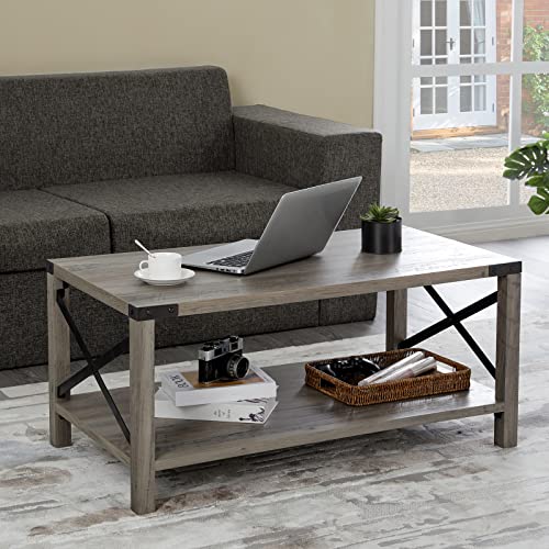 AMERLIFE 4-Piece Living Room Table Set - Includes TV Stand, Coffee Table, & Two End Tables for Farmhouse - Grey Wash