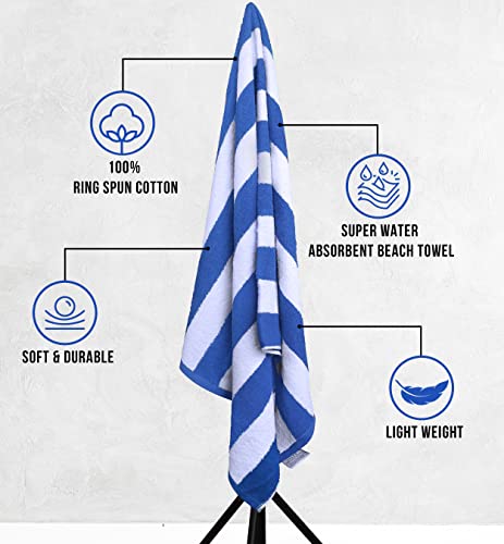 Utopia Towels Cabana Stripe Beach Towel (30 x 60 Inches) - 100% Ring Spun Cotton Large Pool Towels, Soft and Quick Dry Swim Towels Variety Pack (Pack of 4) (Blue, Yellow, Green, Orange)