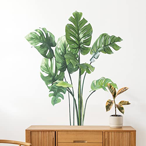 Leaf Wall Decals Green Plants Wall Stickers for Bedroom, Tropical Monstera Leaves Wall Art Dedor Stickers Natural Palm Leaf Wall Posters Decorations for Living Room Office