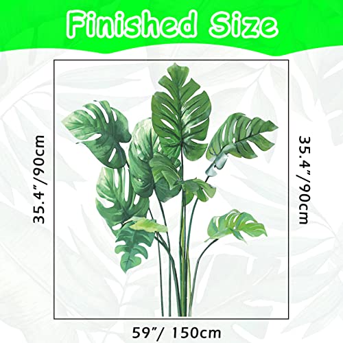 Leaf Wall Decals Green Plants Wall Stickers for Bedroom, Tropical Monstera Leaves Wall Art Dedor Stickers Natural Palm Leaf Wall Posters Decorations for Living Room Office