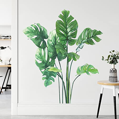 Leaf Wall Decals Green Plants Wall Stickers for Bedroom, Tropical Monstera Leaves Wall Art Dedor Stickers Natural Palm Leaf Wall Posters Decorations for Living Room Office