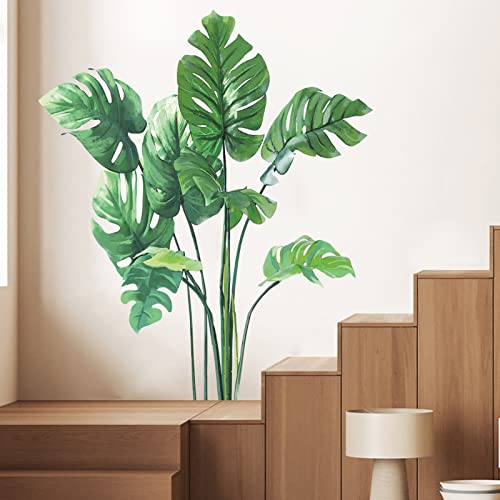 Leaf Wall Decals Green Plants Wall Stickers for Bedroom, Tropical Monstera Leaves Wall Art Dedor Stickers Natural Palm Leaf Wall Posters Decorations for Living Room Office